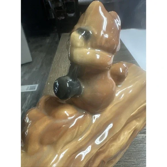 Vintage MCM Brush McCoy Squirrel & Nut On A Log Cookie Jar Mid Century - Picture 5 of 12